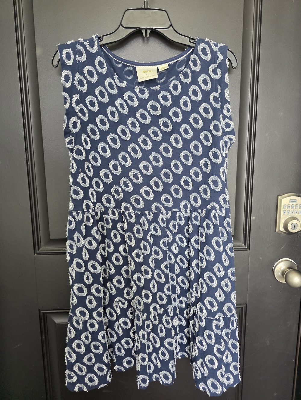 Maeve Anthropologie Blue Sleeveless Dress Small Textured Eyelet A-Line Summer